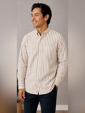 Banana Republic Slim Fit Wrinkle Resistant Dress Shirt Men’s L White Brown